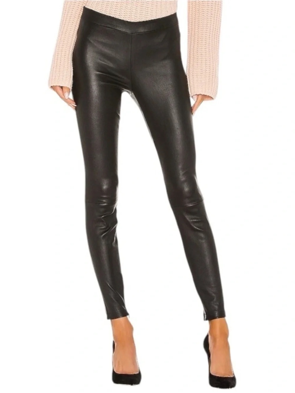 Vince Lamb Leather Ankle Zip Leggings in Black XS
